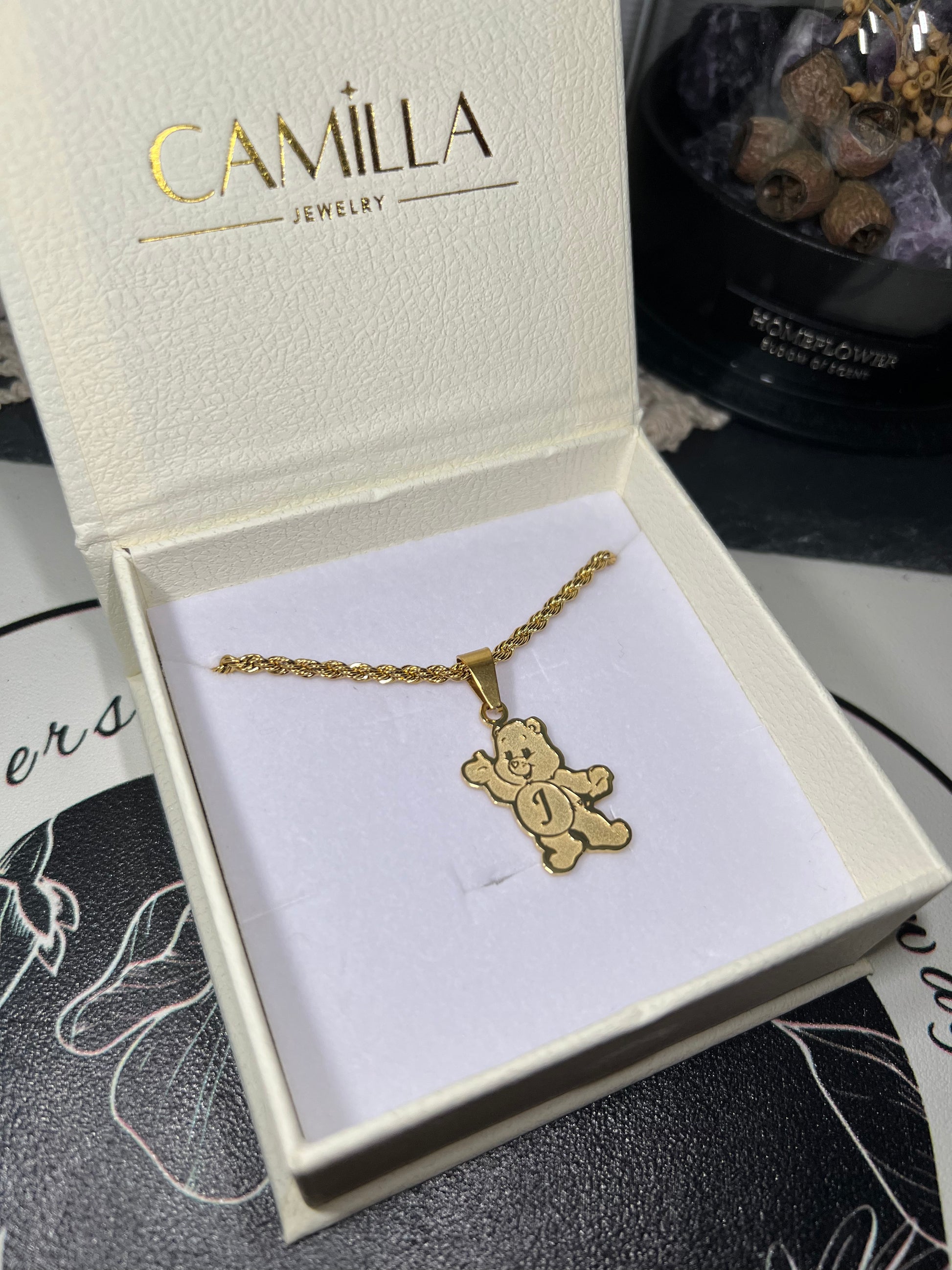 Custom Care Bear Initial Pendant Necklace - Camillaboutiqueshop