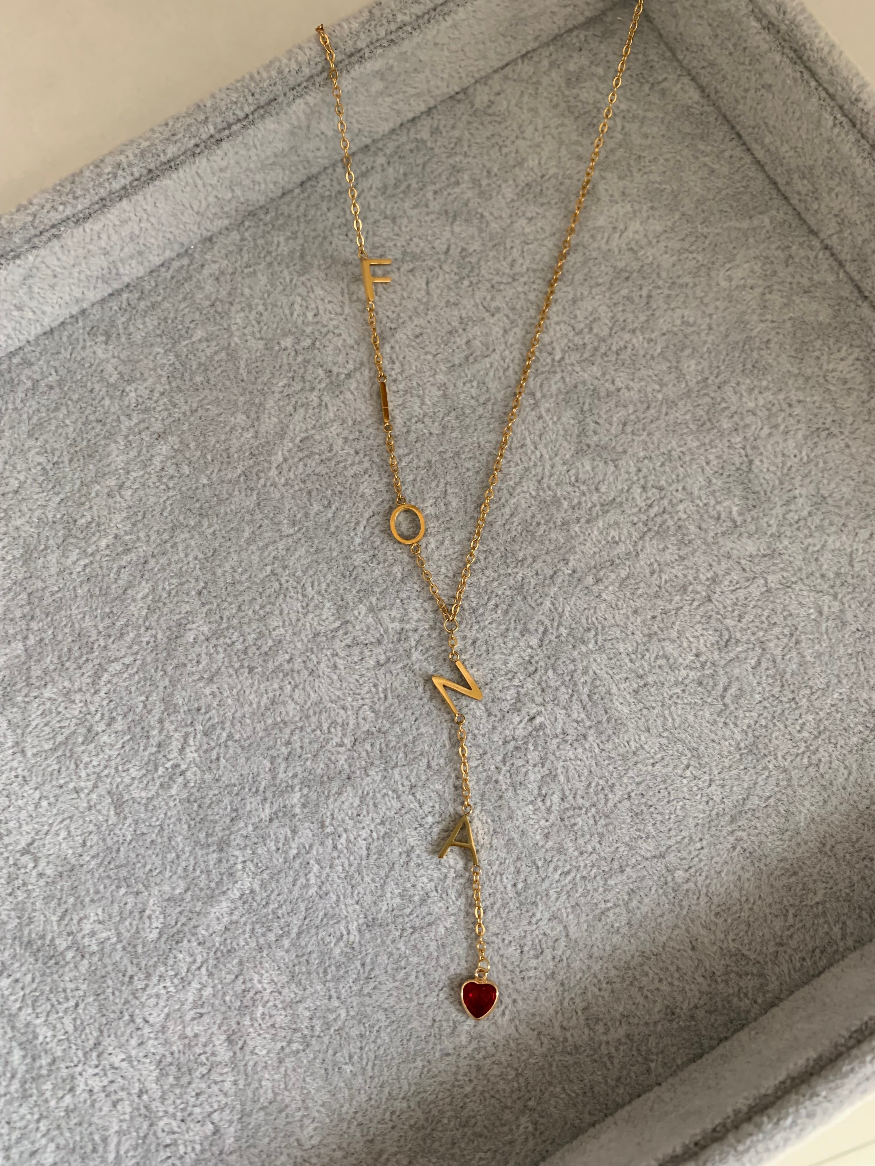 Custom  Lariat Name Necklace With Birthstone