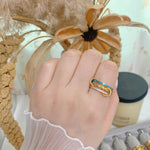 Gold Triple Birthstone Band Stackable Rings - camillaboutiqueshop