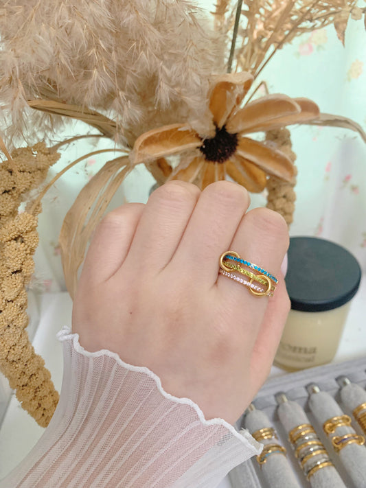 Gold Triple Birthstone Band Stackable Rings