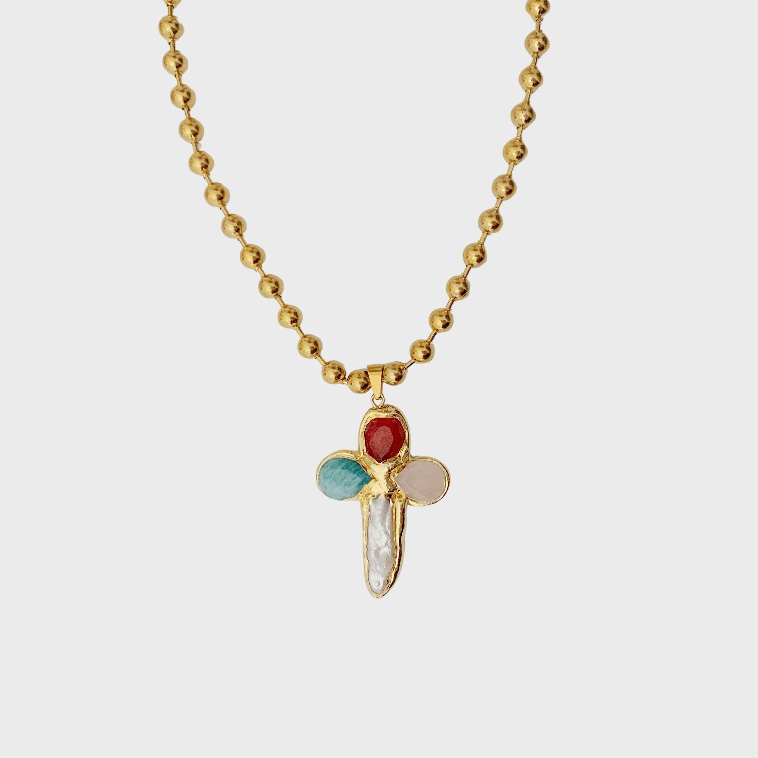 Mixed Beaded Amara Crossnecklace