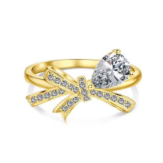 Gold sterling silver bow promise ring 