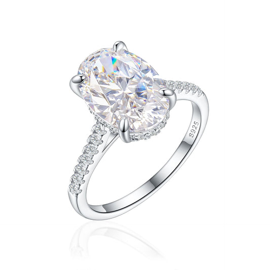 Classic Crushed Ice Oval Cut Half Pavé Solitaire Ring- White