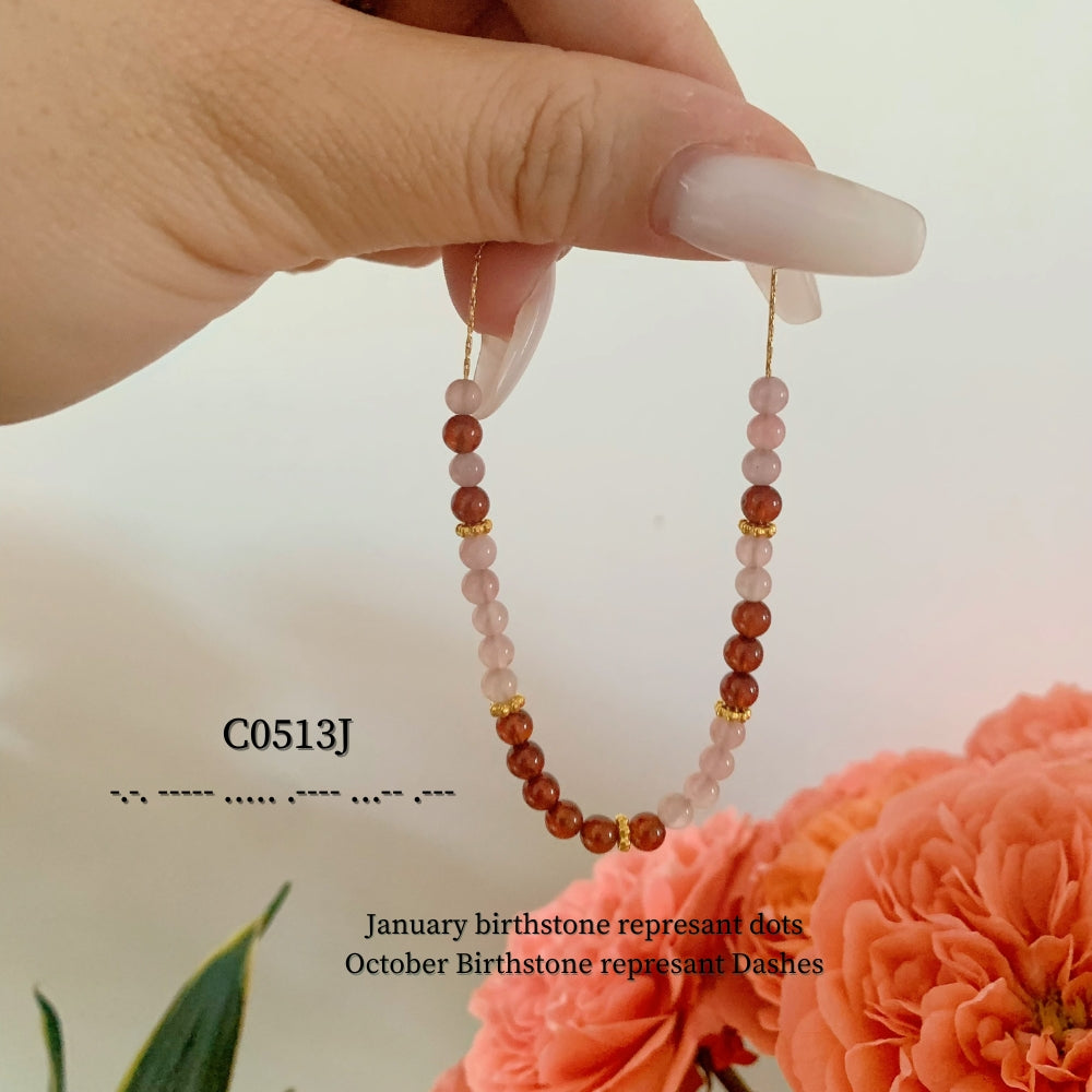 Custom Birthstone Morse Code Bracelet - camillaboutiqueshop