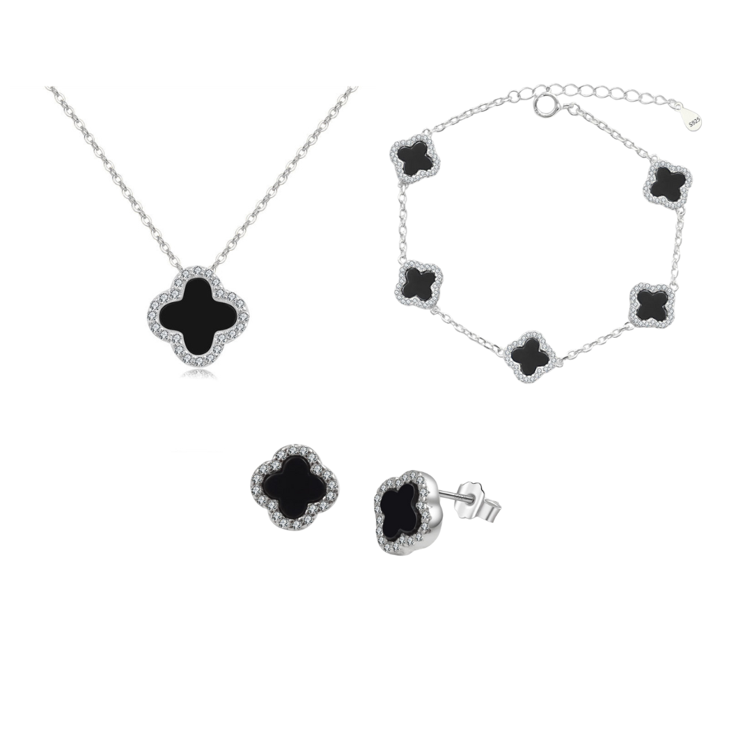 Black Onyx Clover Jewelry Set