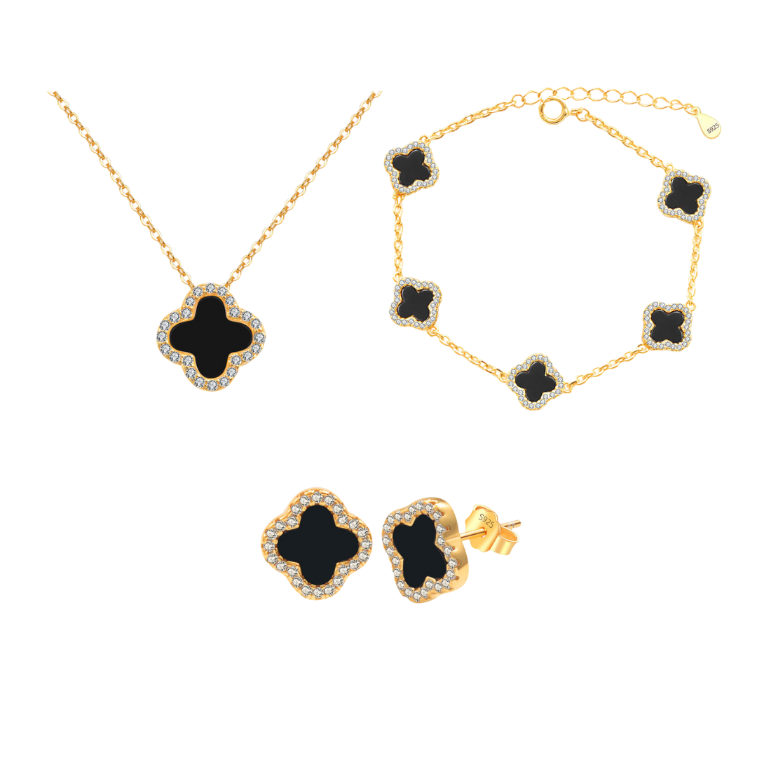 Black Onyx Clover Jewelry Set
