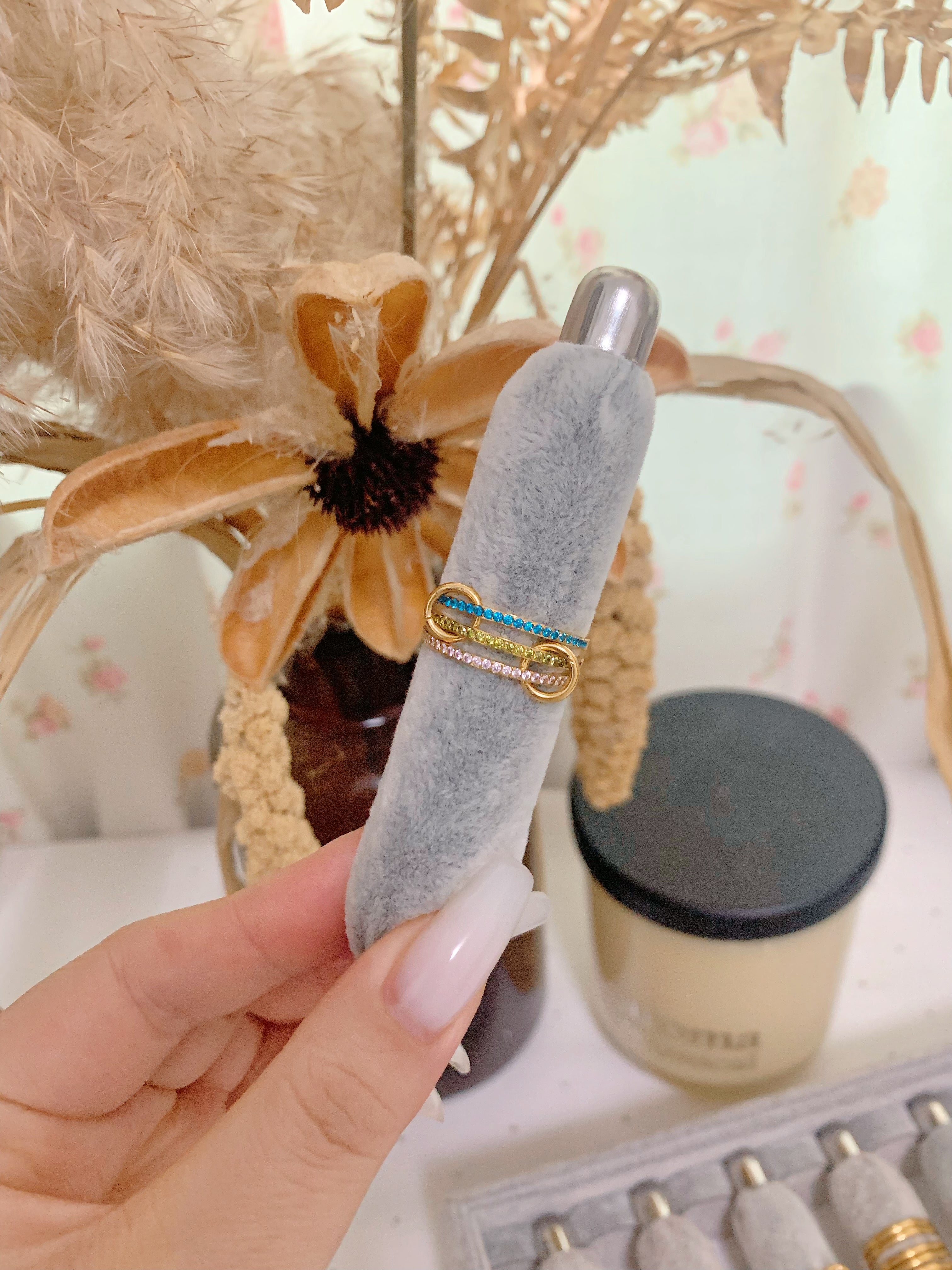 Gold Triple Birthstone Band Stackable Rings - camillaboutiqueshop