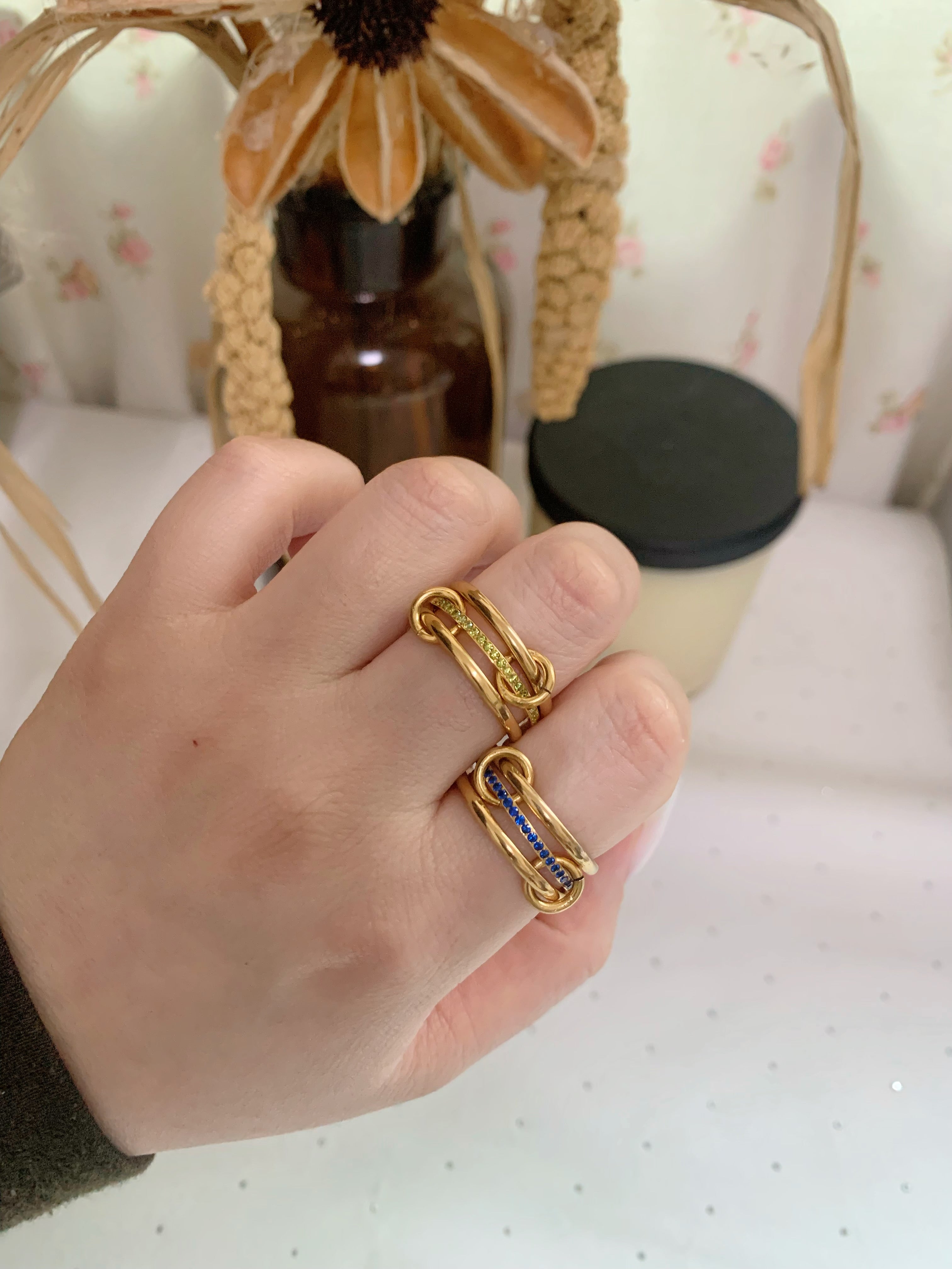 Gold Halo Birthstone Interlock Stacking Ring - camillaboutiqueshop