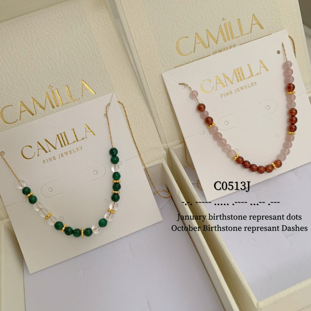 Custom Birthstone Morse Code Necklace - camillaboutiqueshop