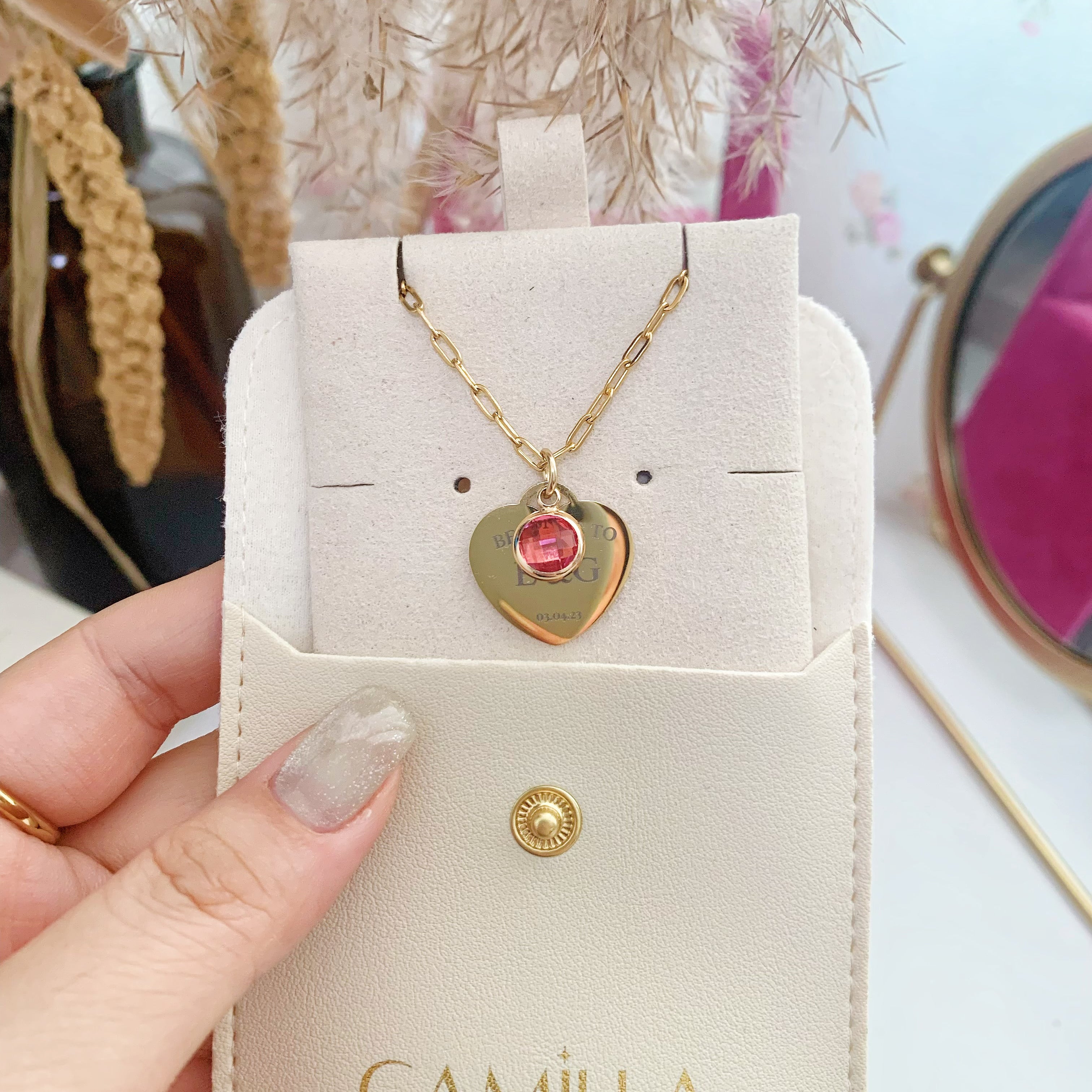 Heart token with birthstone necklace - camillaboutiqueshop