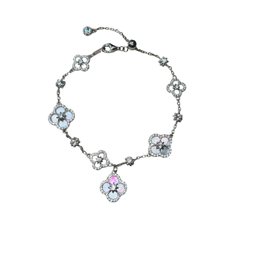 Sterling Silver Diamond Sakura Clover Bracelet - camillaboutiqueshop