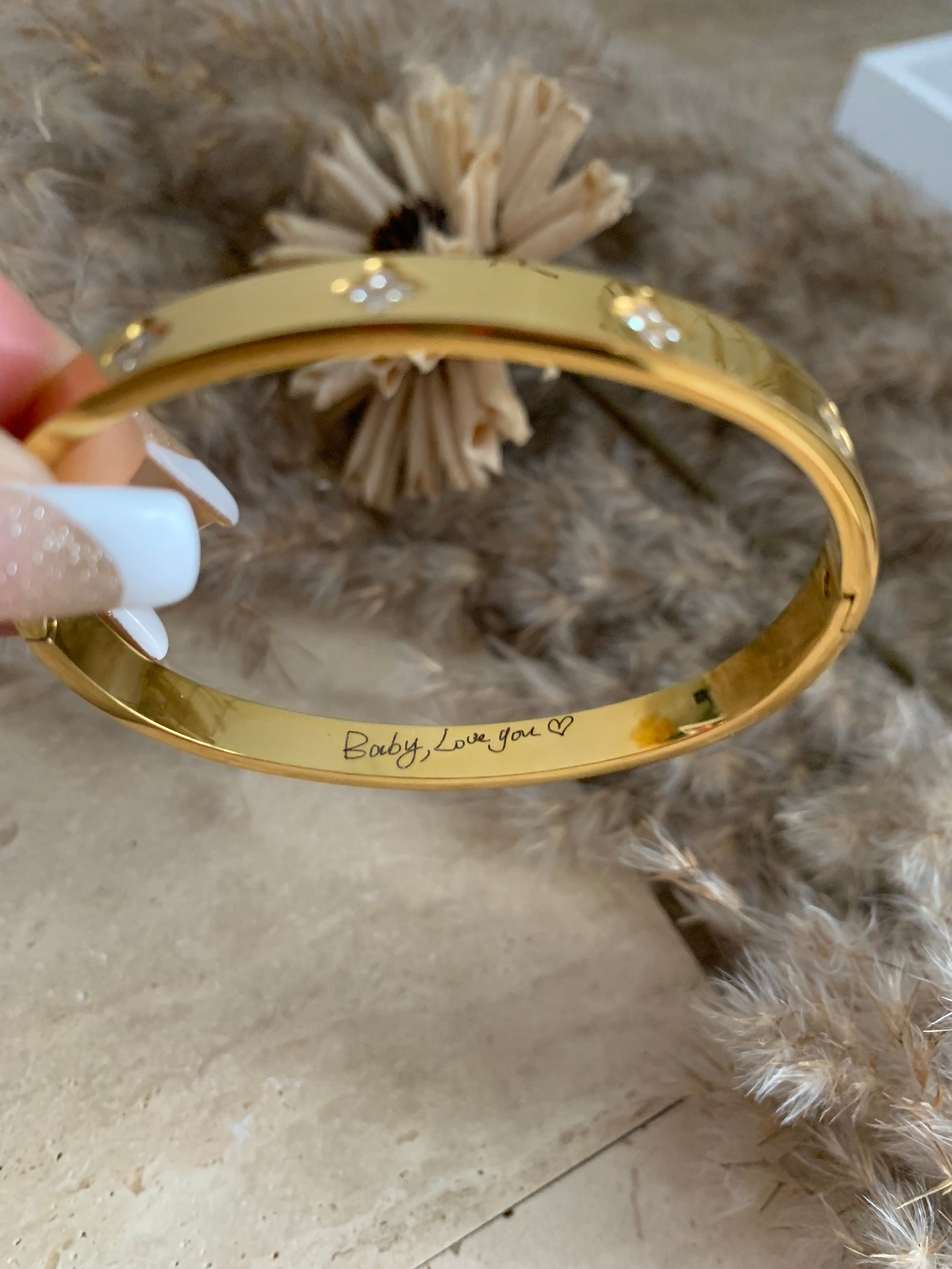 Lock Flower Bangle With Brown Vegan Leather