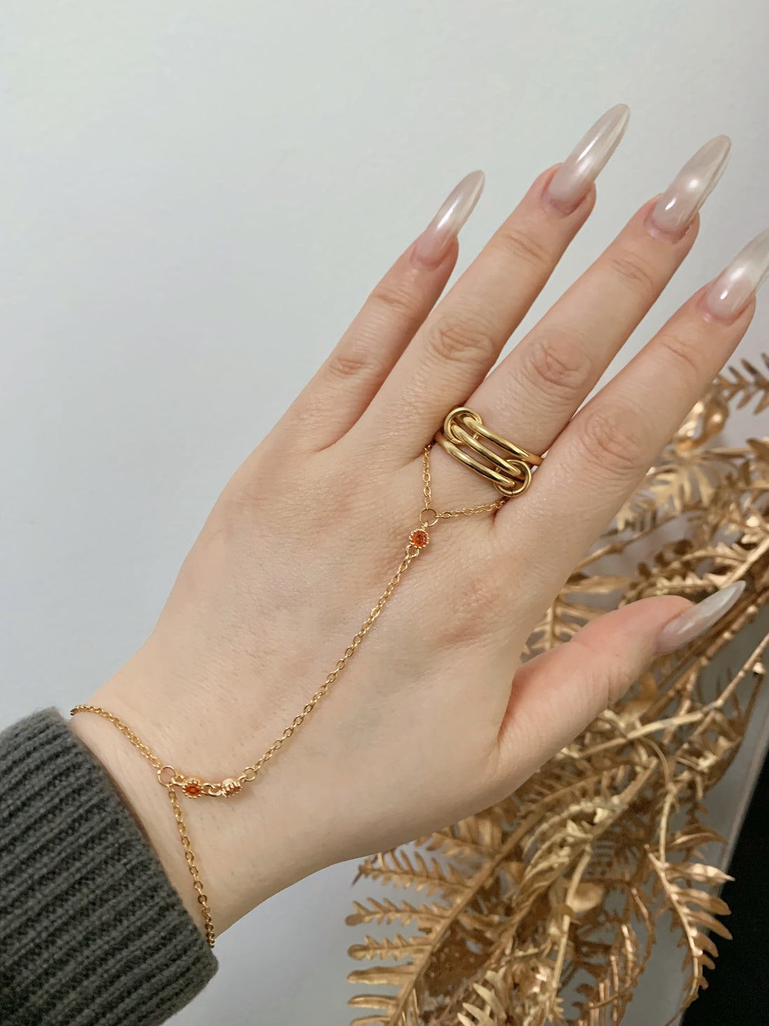 3 Red Stone CZ Hand Chain Bracelet Delicate Slave Bracelet - camillaboutiqueshop