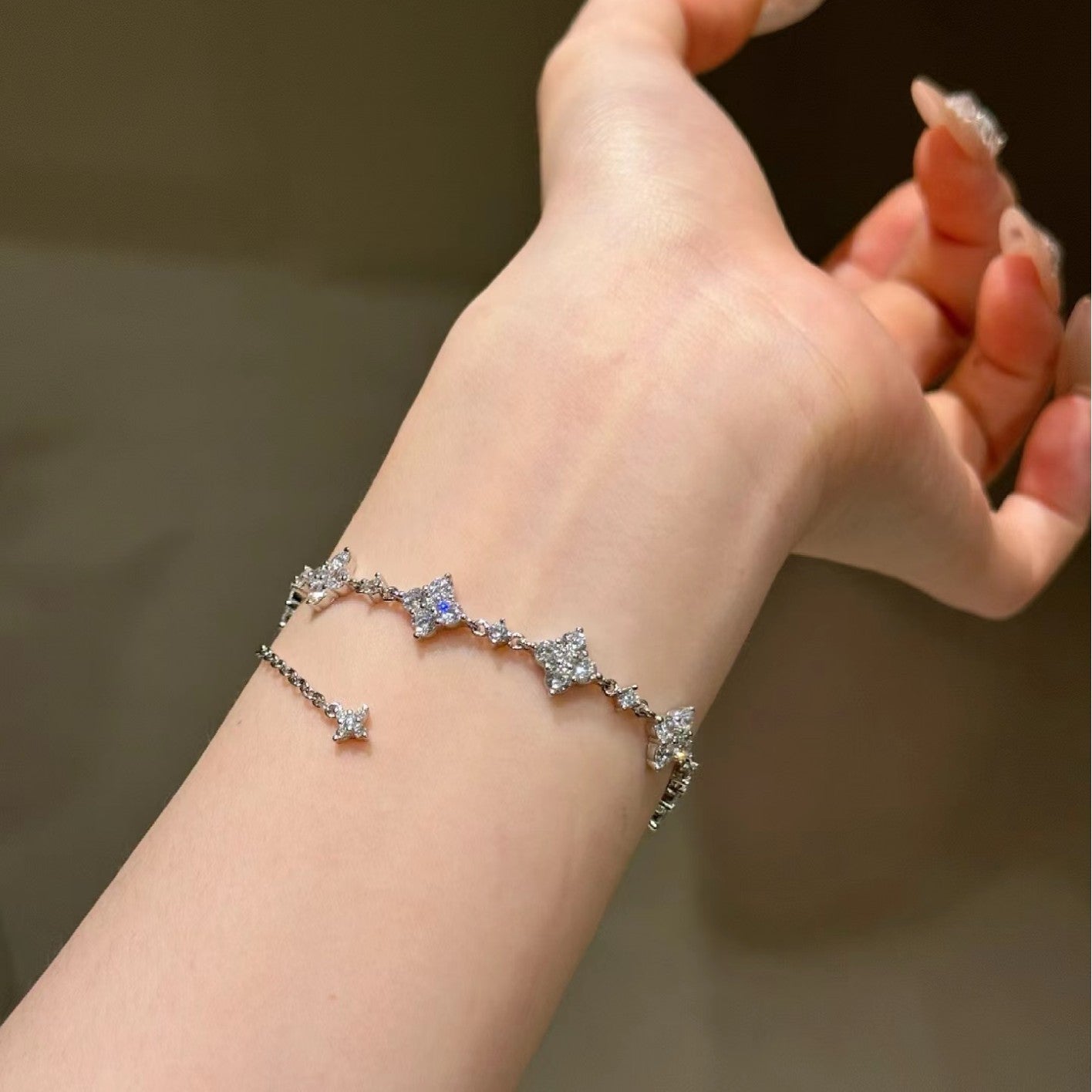 925 silver four-leaf full diamond flower bracelet - Camillaboutiqueshop