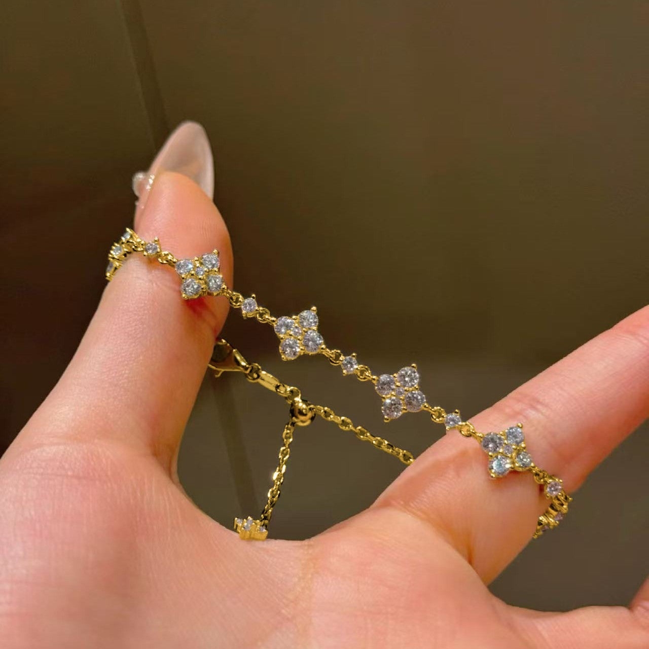 925 silver four-leaf full diamond flower bracelet - Camillaboutiqueshop