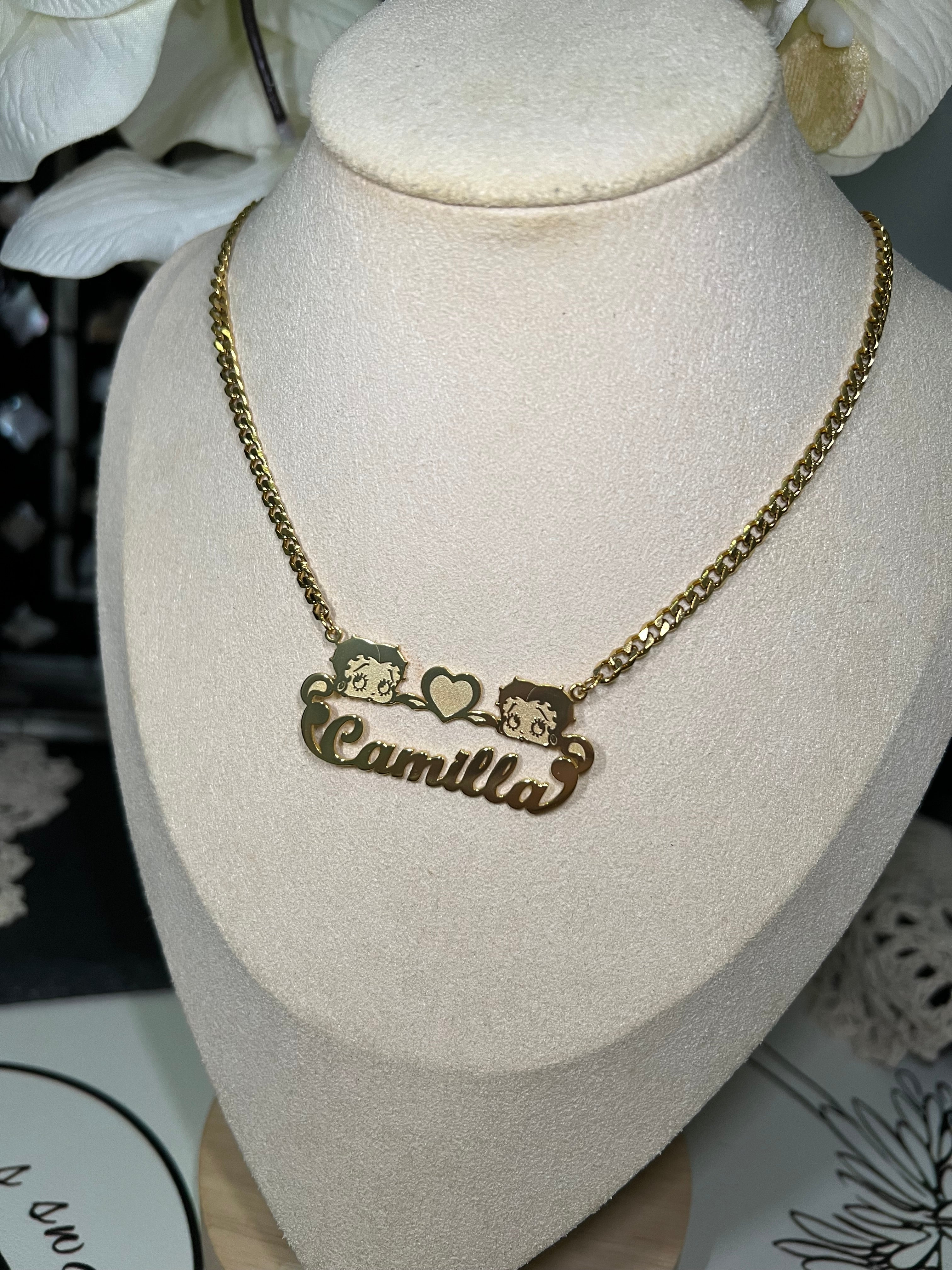 Custom Double Face Betty Boop Name Necklace