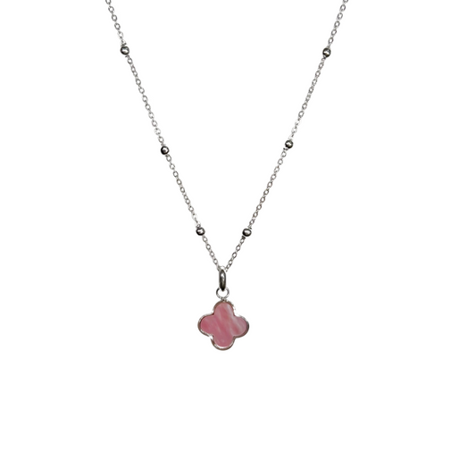 Pink Mother Of Pearl Clover Necklace