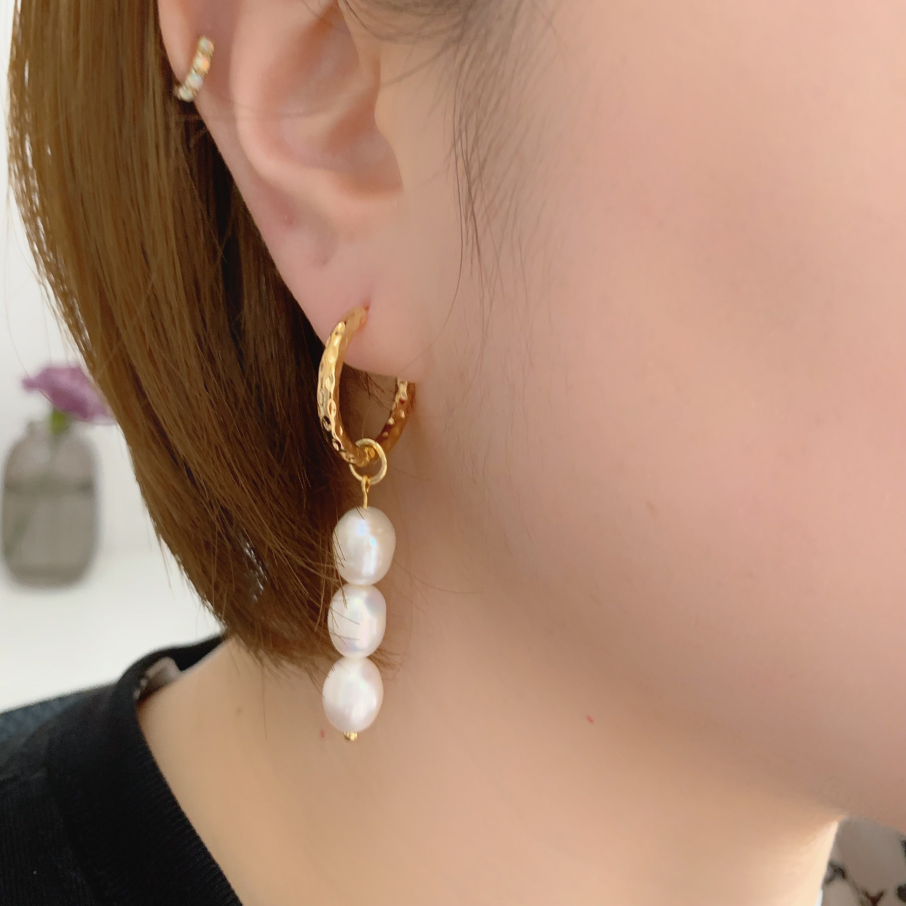 Pearl Drop Hoop Earrings - camillaboutiqueshop