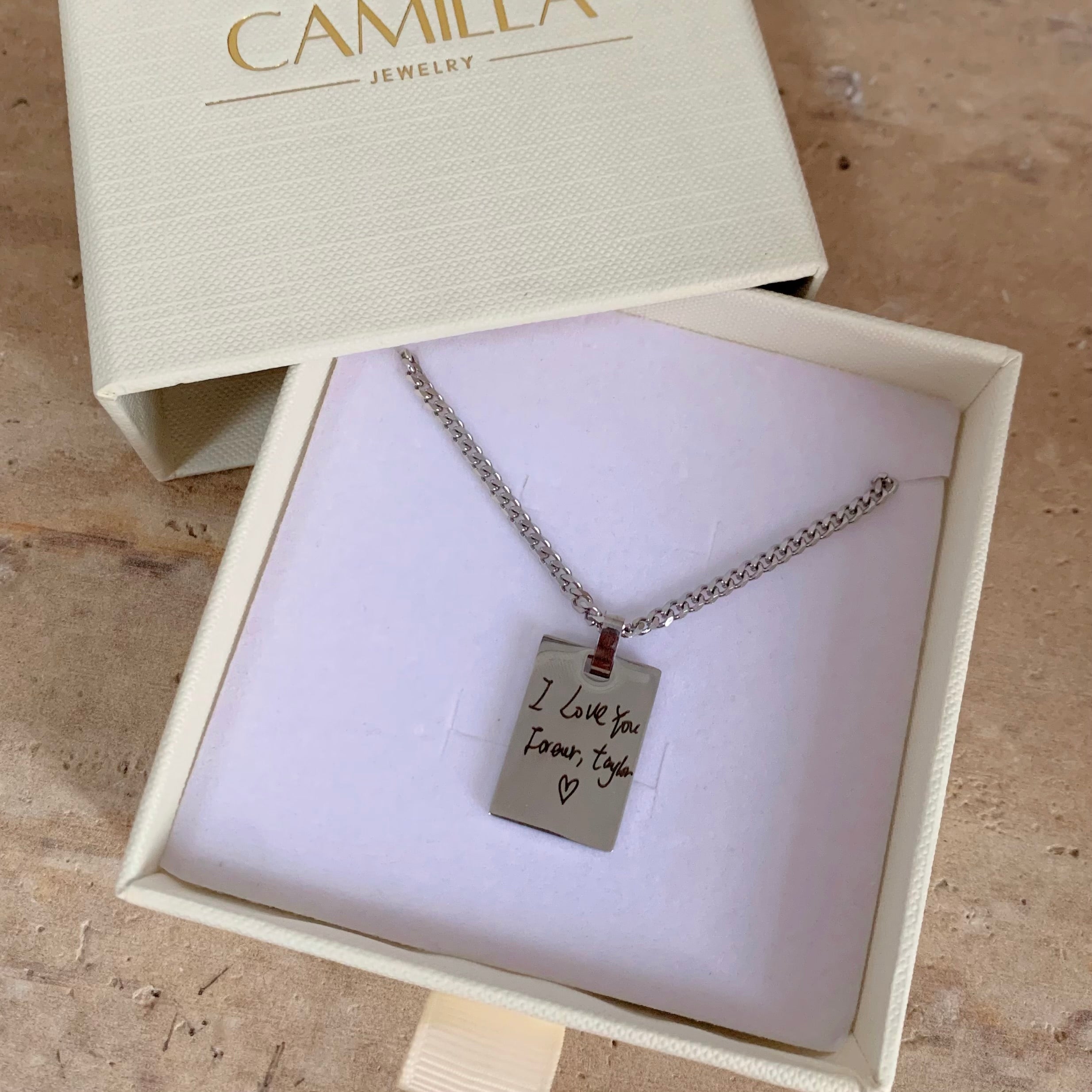 Handwriting Rectangle Engraved Necklace