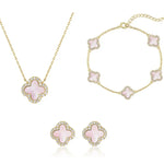 Pink Mother Of Pearl Clover Jewelry Set - camillaboutiqueshop