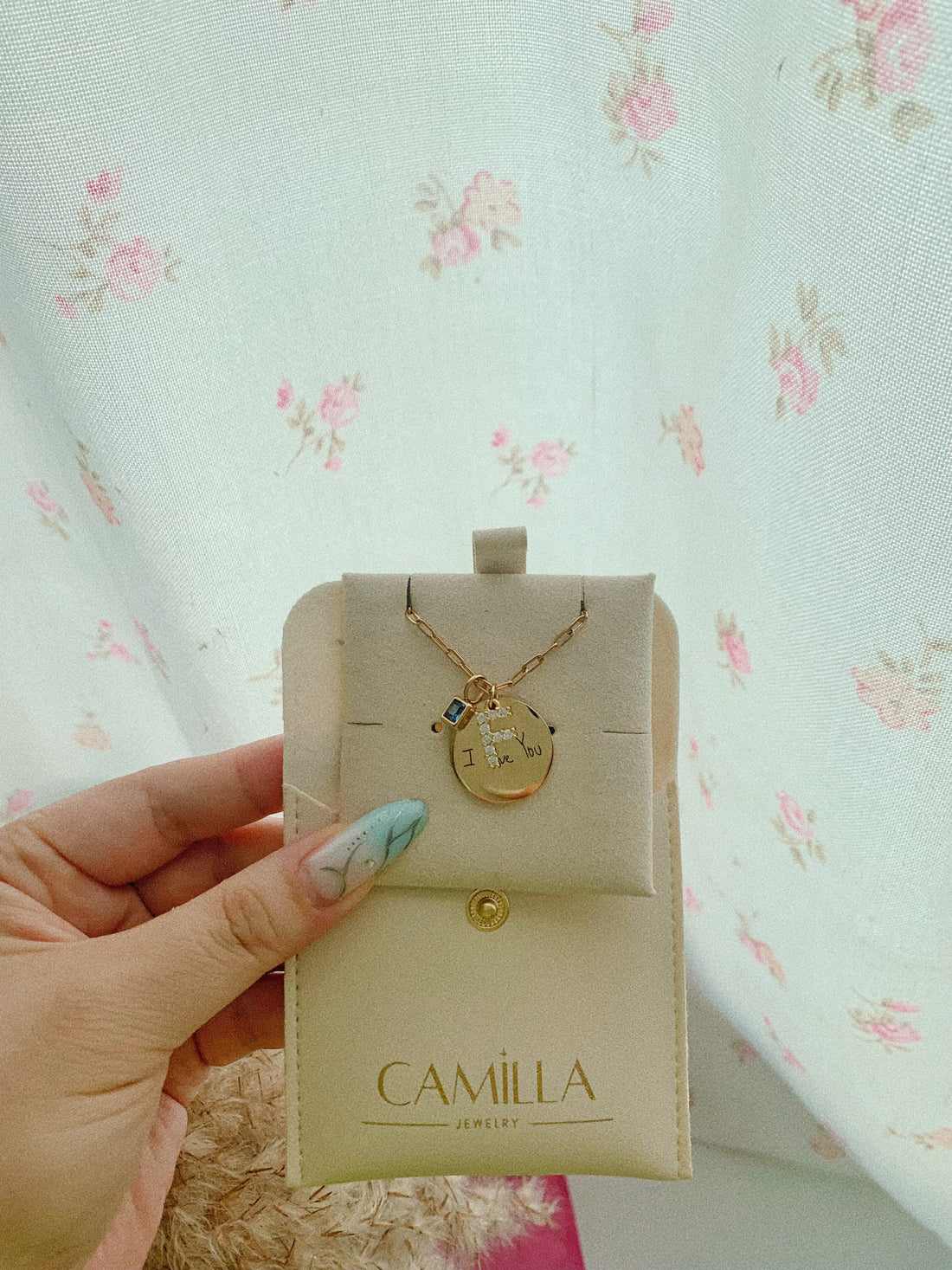 Handwriting & Initial With Birthstone Necklace