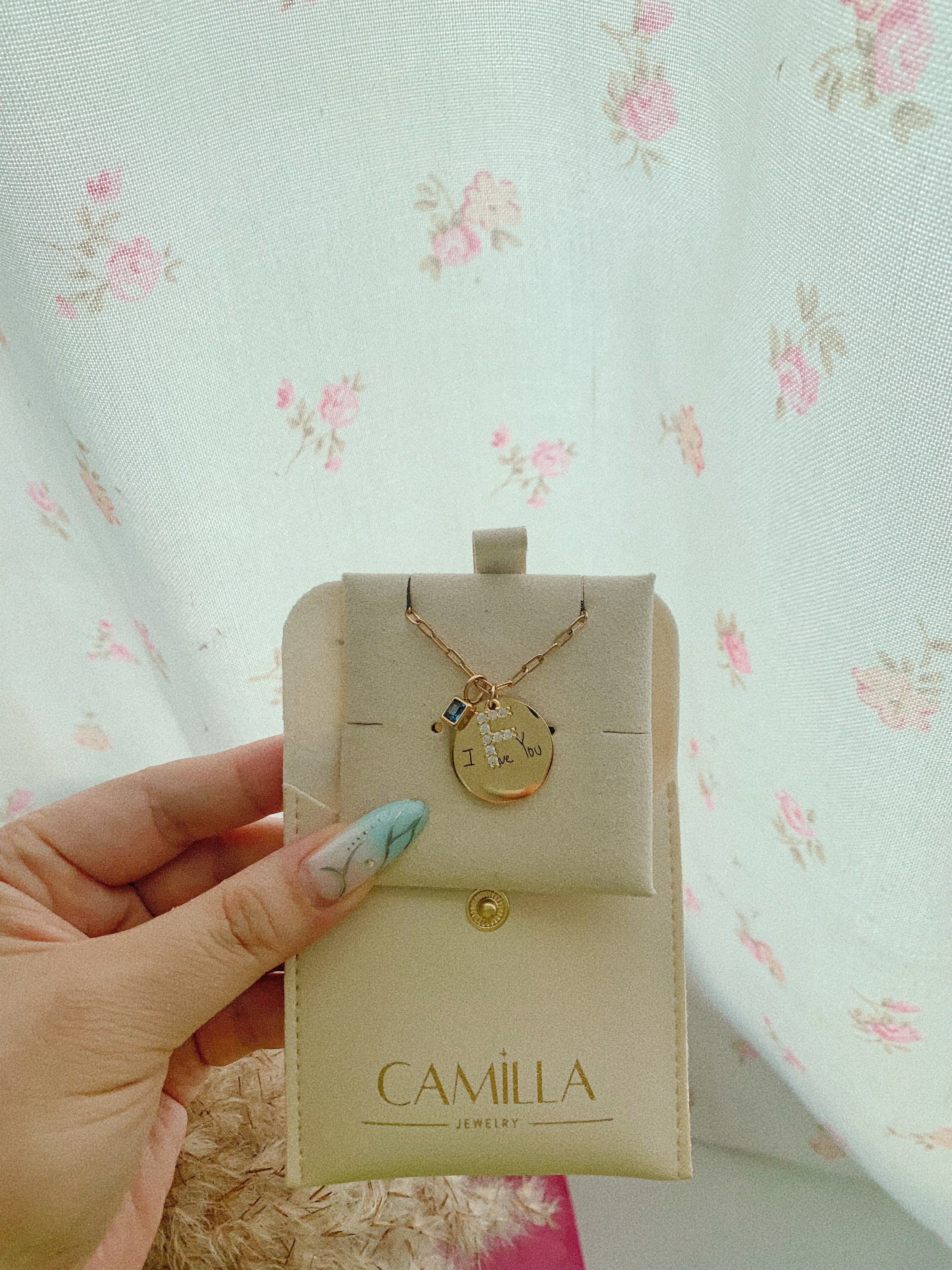 Handwriting & Initial With Birthstone Necklace - camillaboutiqueshop