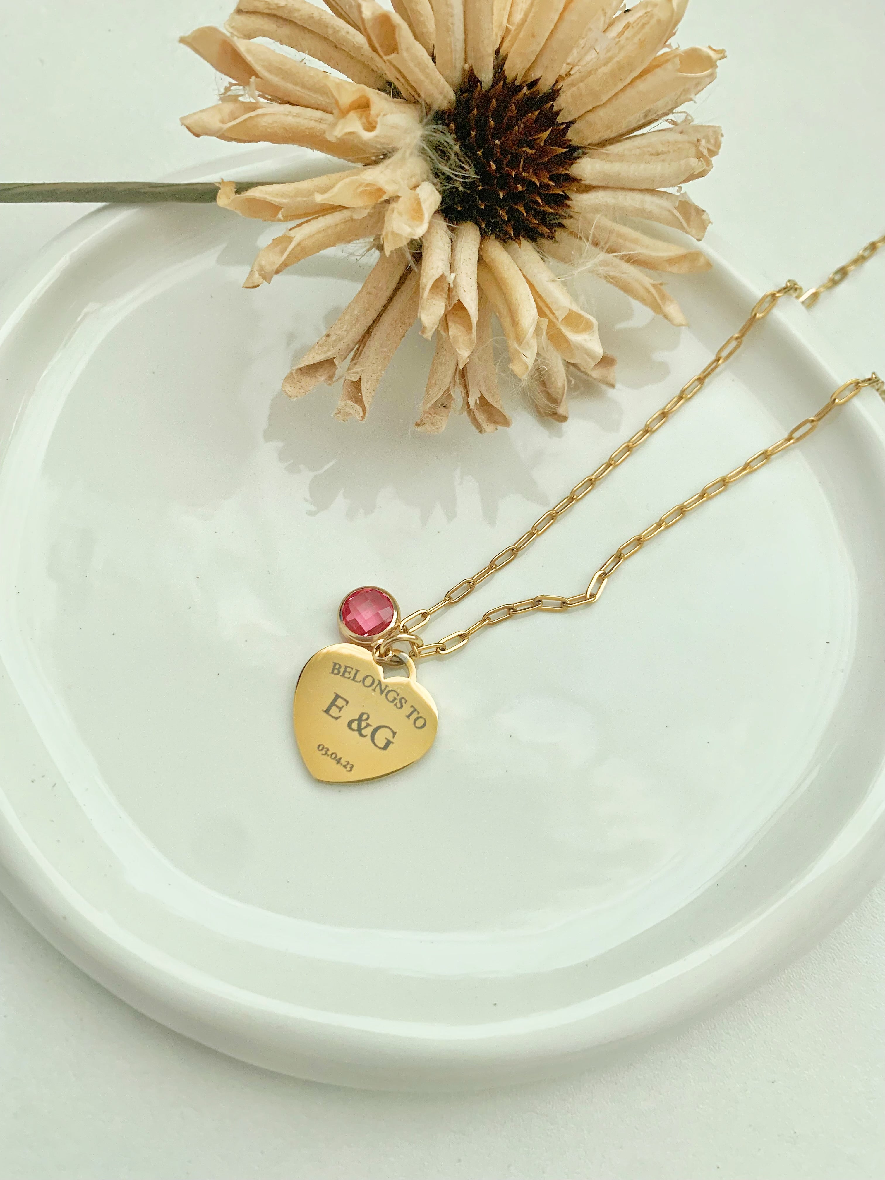 Heart token with birthstone necklace - camillaboutiqueshop