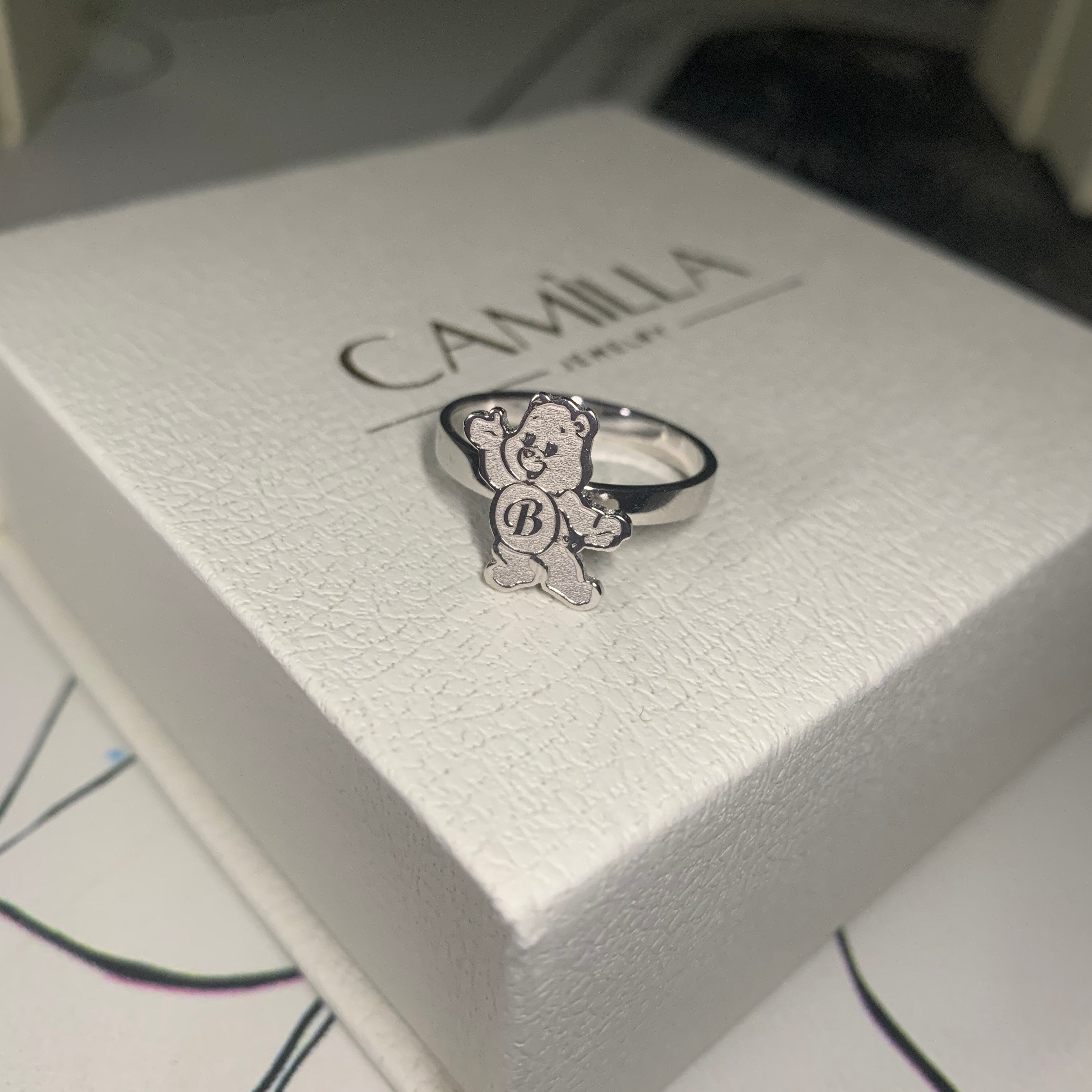 Custom Bear Initial Ring -camillaboutiqueshop