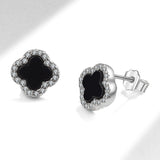Black Onyx Diamanté Clover Stud Earrings - camillaboutiqueshop