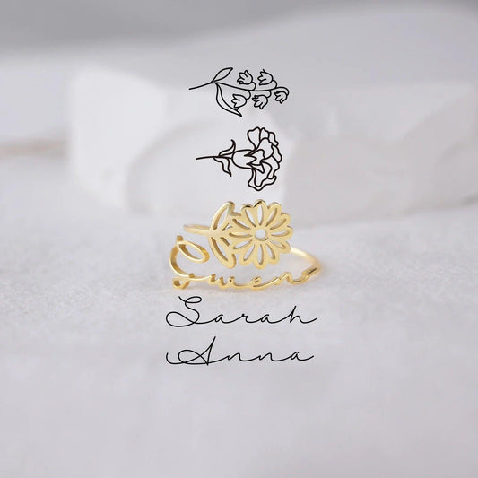 Birth Flower Name Ring - Camillaboutiqueshop