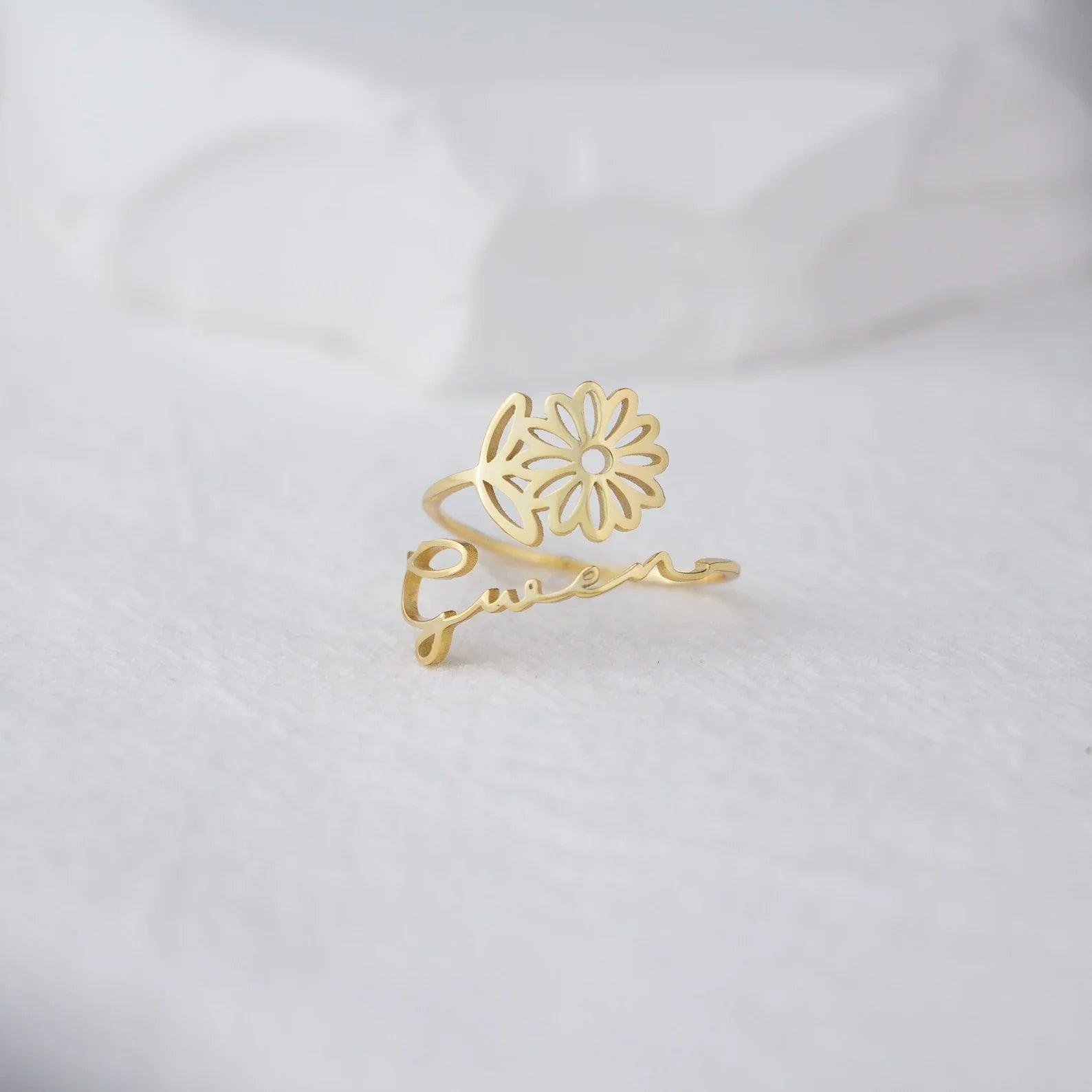 Birth Flower Name Ring - Camillaboutiqueshop