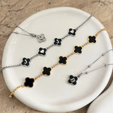 Black Onyx Clover Custom Name Bracelet - camillaboutiqueshop