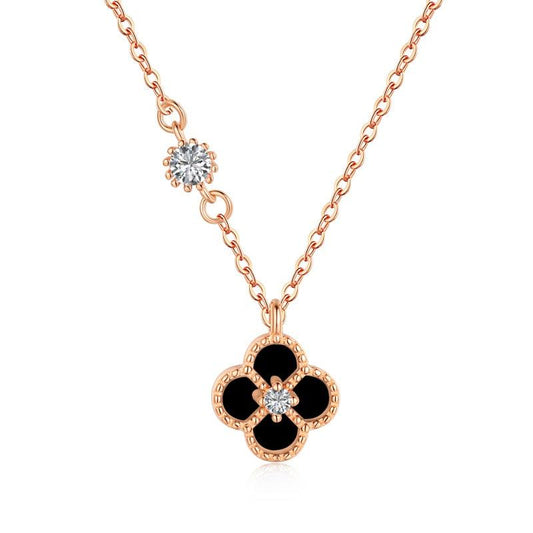 Black Onyx Clover Necklace Rose Gold - Camillaboutiqueshop