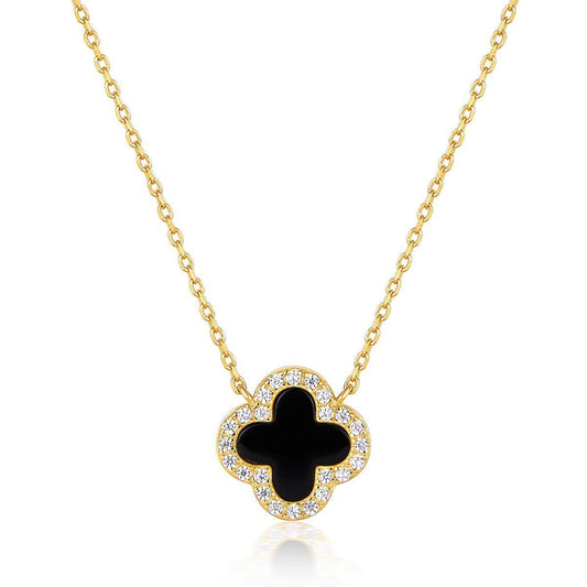 BLACK ONYX DIAMANTE CLOVER NECKLACE - Camillaboutiqueshop