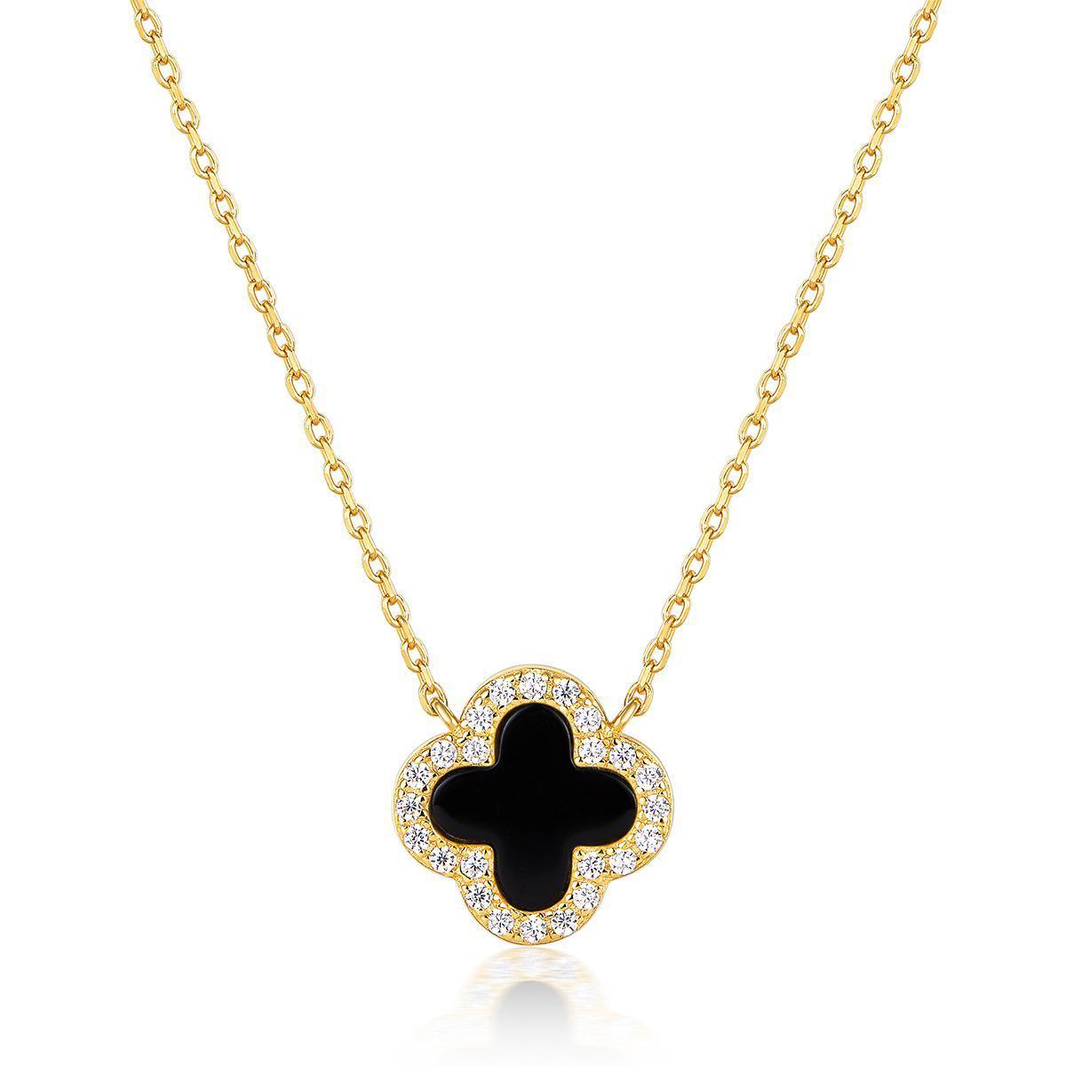 BLACK ONYX DIAMANTE CLOVER NECKLACE - camillaboutiqueshop