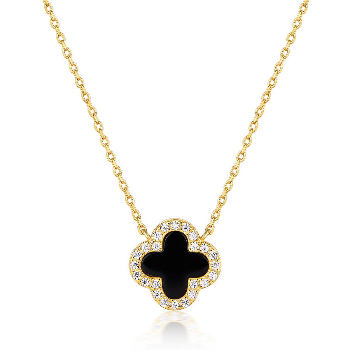 BLACK ONYX DIAMANTE CLOVER NECKLACE - Camillaboutiqueshop