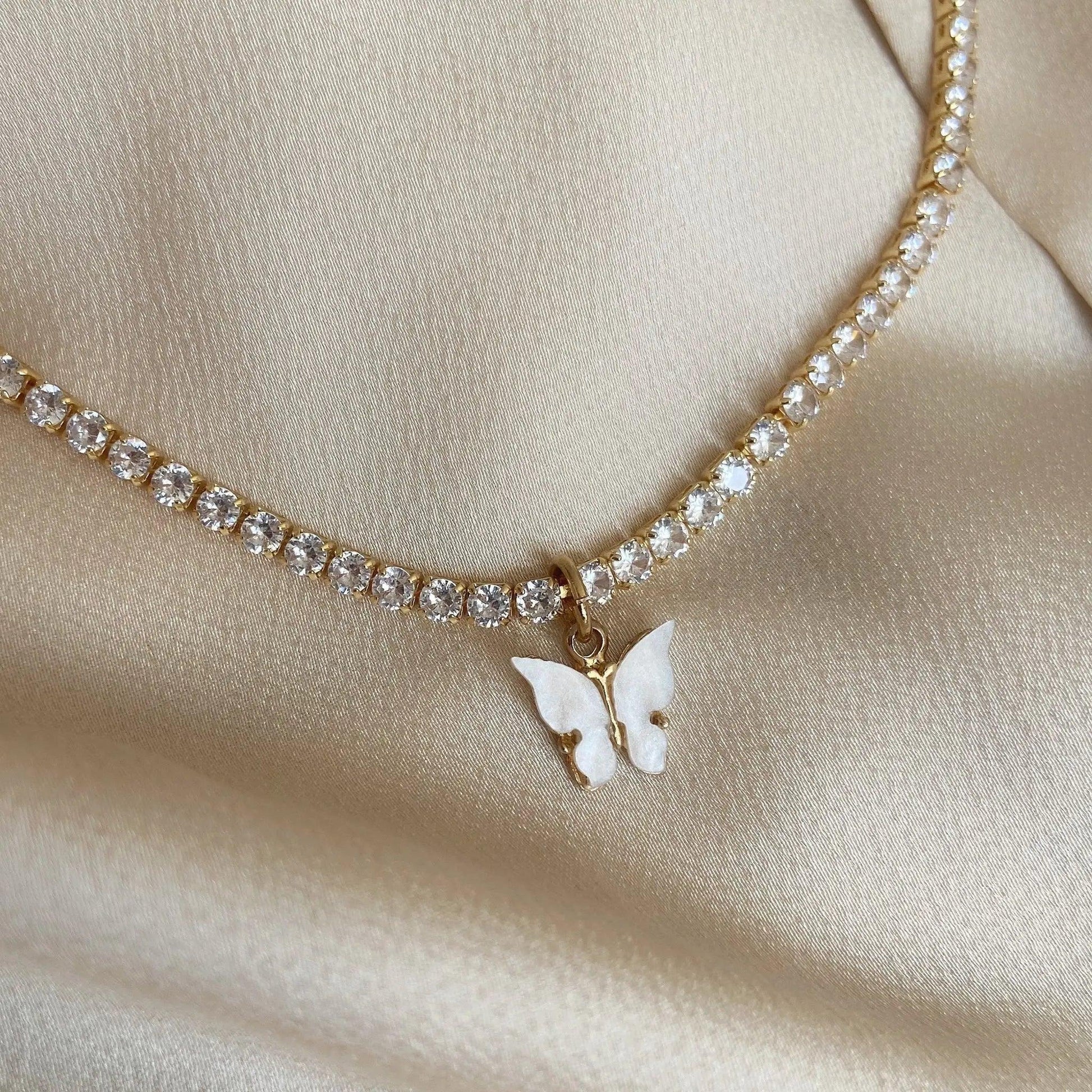 Butterfly Choker Necklace With Tennis Chain - Camillaboutiqueshop