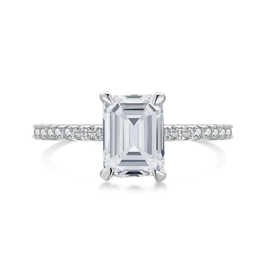 CLASSIC 3CT EMERALD CUT PAVÈ BAND ENGAGEMENT RING - Camillaboutiqueco