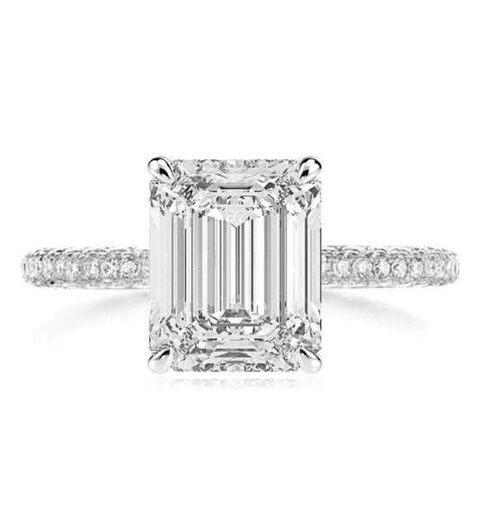 CLASSIC 4CT EMERALD CUT PAVÈ BAND ENGAGEMENT RING - Camillaboutiqueco