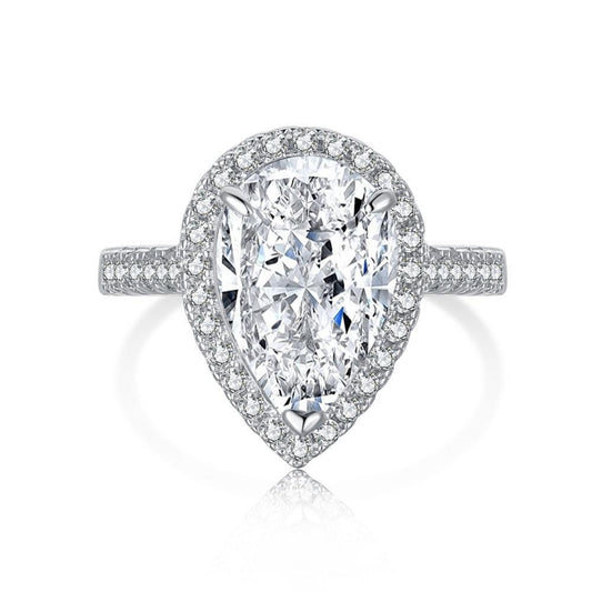 Classic Cubic Zirconia Pear Cut Halo Engagement Ring for Her - Camillaboutiqueco