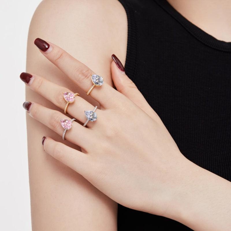 Classic pear cut half pavé band solitaire ring - Camillaboutiqueshop