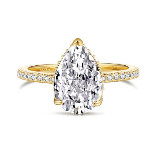 Classic pear cut half pavé band solitaire ring - Camillaboutiqueshop