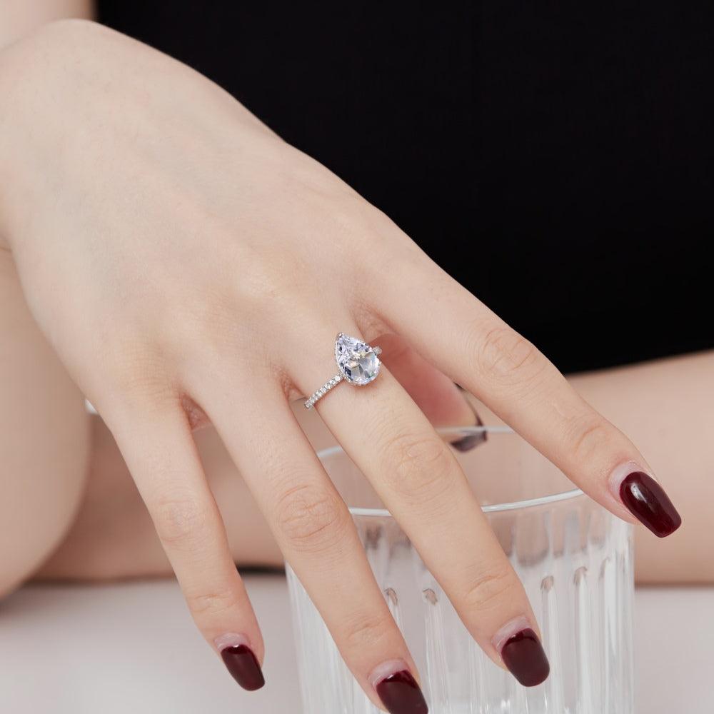 Classic pear cut half pavé band solitaire ring - Camillaboutiqueshop