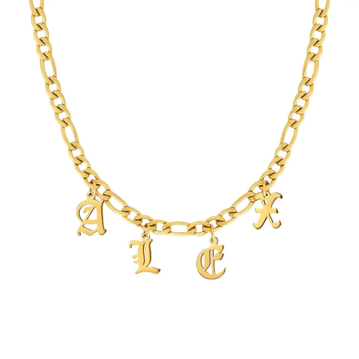 Custom Letter Name Necklace - Figaro Chain - Camillaboutiqueshop