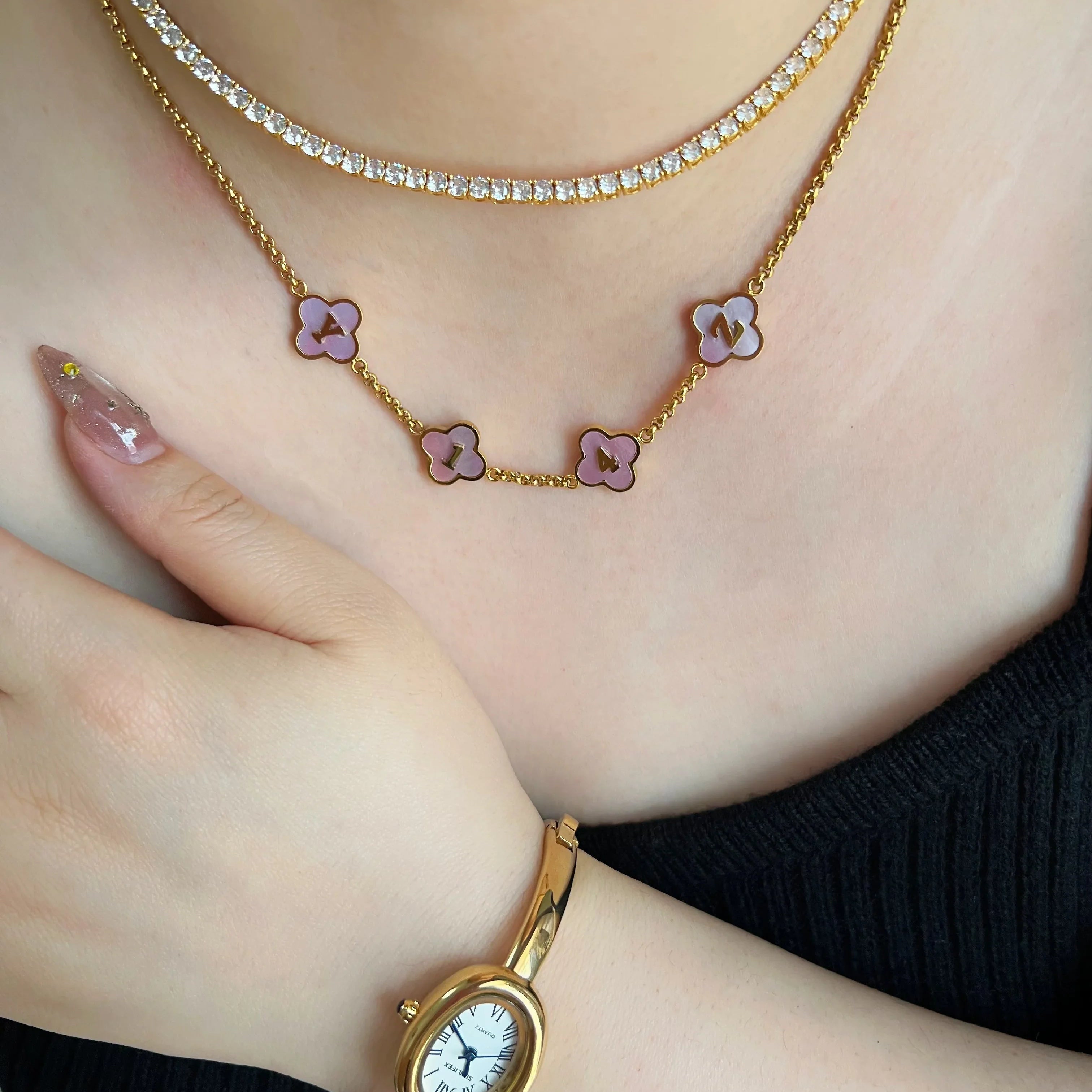 Custom Name Clover Necklace -Pink Mother Of Pearl - camillaboutiqueshop