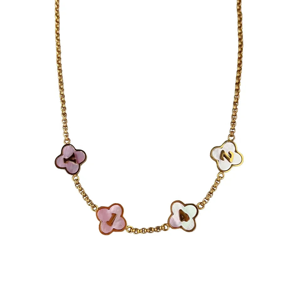 Custom Name Clover Necklace -Pink Mother Of Pearl - camillaboutiqueshop
