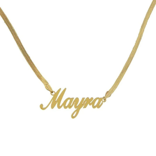 Custom Name Necklace With Herringbone Chain - Camillaboutiqueshop