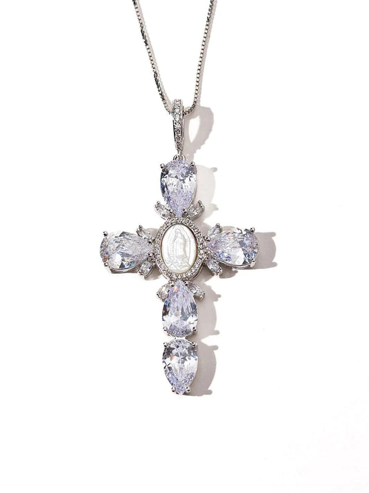 DIAMOND PEARL CROSS NECKLACE - Camillaboutiqueco