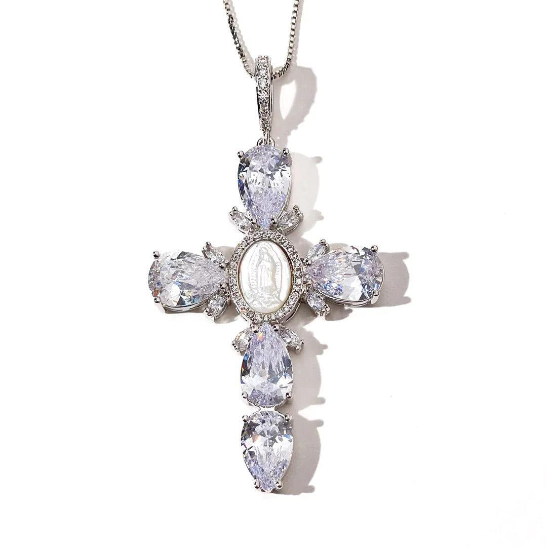 DIAMOND PEARL CROSS NECKLACE - camillaboutiqueshop