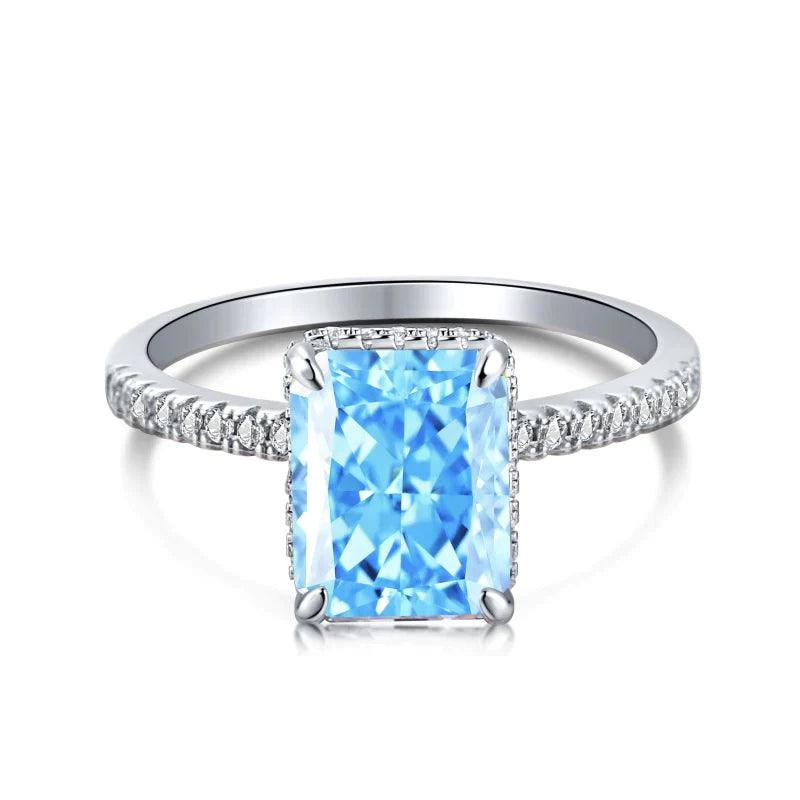 Exclusive Radiant Cut Light Aquamarine Blue Engagement Ring In Sterling Silver - Camillaboutiqueco